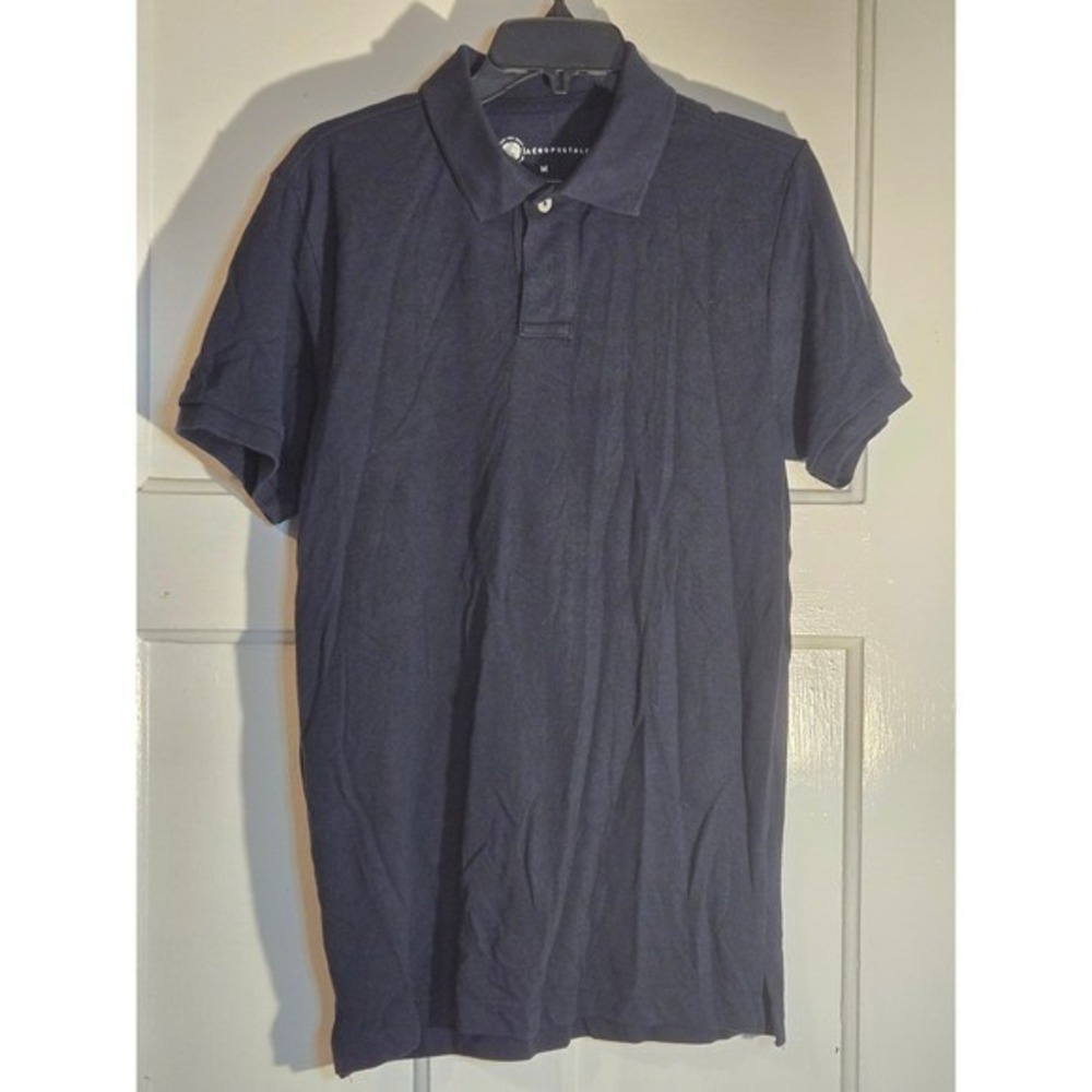 Aeropostale Mens Navy Blue Short Sleeve Polo Shirt Pique Knit Size M